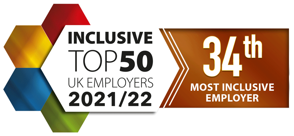 QA 34th on the Inclusive Top 50 UK Employers List - badge